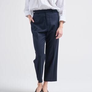 Jamie Haller Waist Tape Wool Blend Navy Pants 2 Straight Leg Cropped Trouser